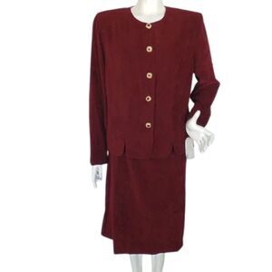 new LESLIE FAY Skirt Suit, 14/16, 2 piece, Jacket & Skirt, Burgundy, washable